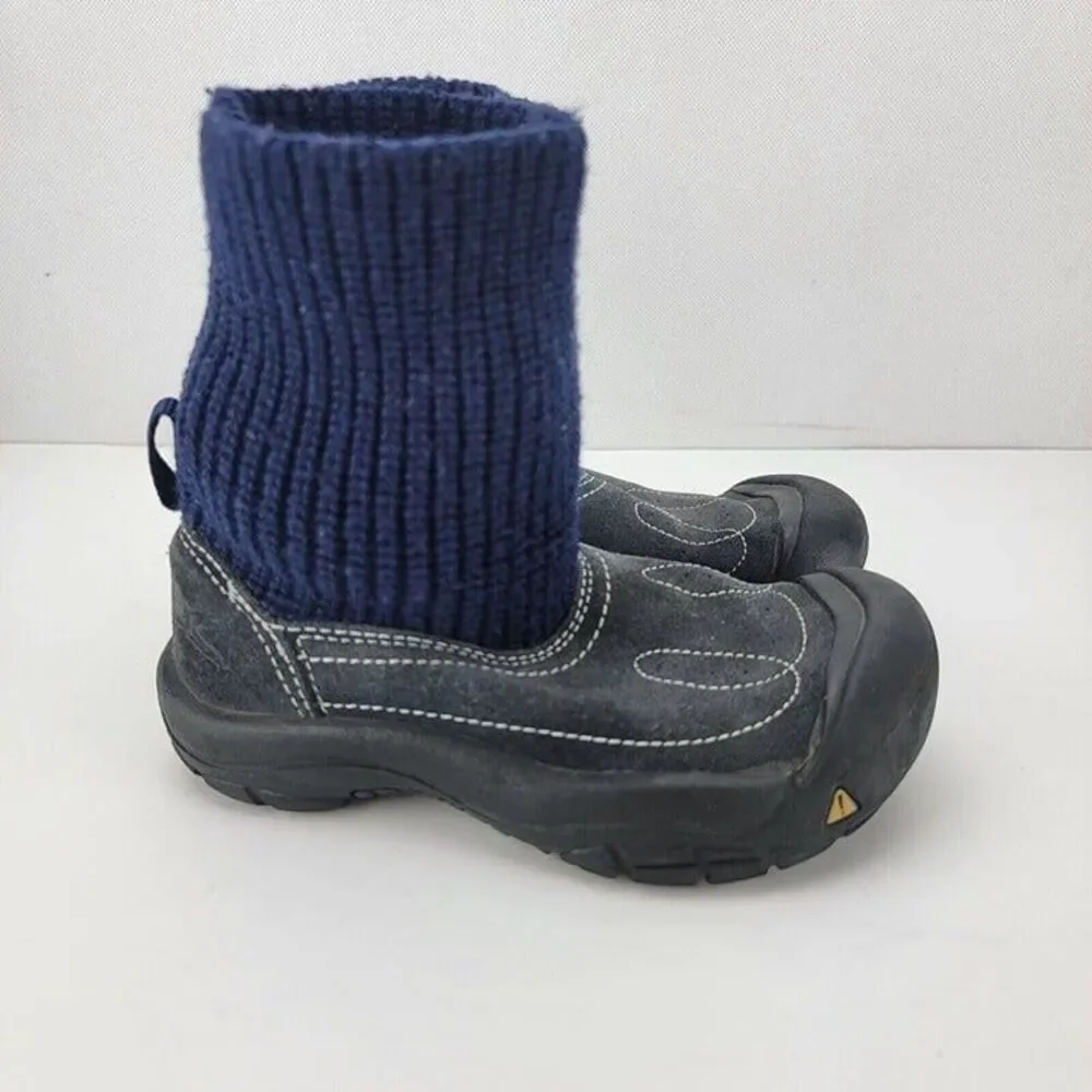 Keen Big Kids Youth Size 12 Shay Boots Blue Suede Sweater Cuff Winter Shoes